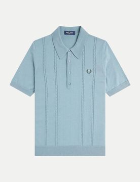 Strickpolo mit Zopfmuster Blau XL