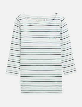 T-shirt mit Streifen-Muster Weiß L