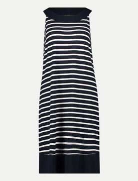 Jersey-Kleid 36 Casual,Gestreift,Damen,Viskose,U-Boot Ausschnitt,Slim Fit,Blau,Ärmellos