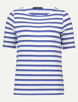 Gestreiftes T-Shirt mit U-Boot Ausschnitt Blau 38