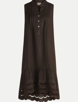 Leinenkleid mit Bordüre am Saum Braun 40