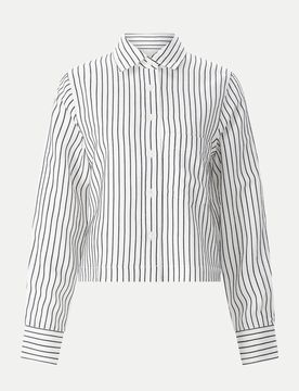 Gestreifte Hemdbluse L Damen,Casual,Gestreift,Lang,Hemdblusenkragen,Weiß,Lyocell,Boxy Fit