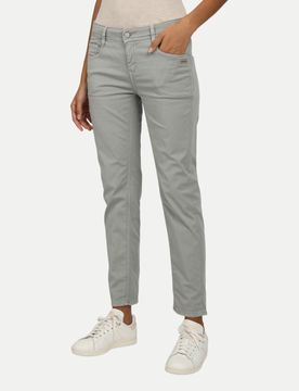 Hose Relaxed Fit Amelie 25 Unifarben,Baumwolle,Casual,Mittel,Damen,Grau,Verkürzte Länge,Relaxed Fit