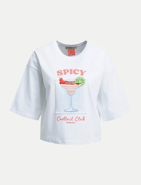 Boxy-Fit T-Shirt mit Print Weiß XL