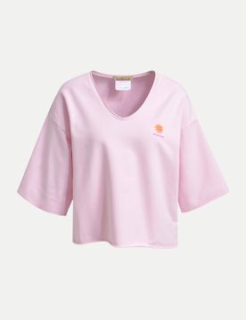 Sweatshirt M Damen,Baumwolle,Casual,1-2 Arm,Rosa,V-Ausschnitt,Logoprint,Oversized