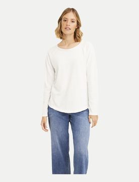 Sweatshirt M Damen,Unifarben,Baumwolle,Lang,Rundhals,Weiß,Casual,Gerade