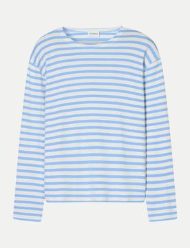 Gestreiftes Langarmshirt Xl Damen,Rundhals,Gerade,Baumwolle,Casual,Lang,Blau,Gestreift