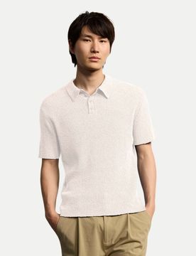 Strickpolo Curyus In Bouclé Xl Baumwolle,Casual,Unifarben,Regular Fit,Kurz,Weiß,Polokragen
