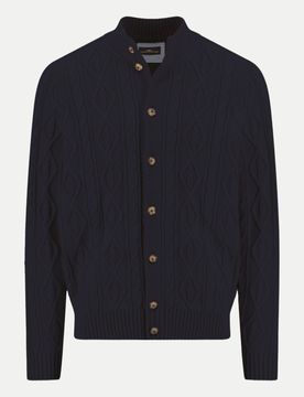 Cardigan Mit Strickmuster 3xl Regular Fit,Baumwolle,Lang,Herren,Casual,Blau,Stehkragen,Strukturiert