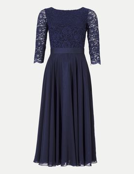 Kleid aus Spitze und Chiffo Blau 42
