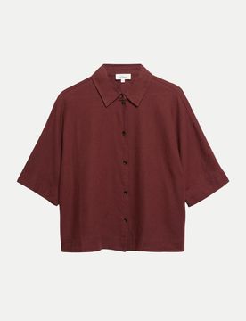 Red Label Kurzarm-Bluse Aus Leinenmix S.Oliver Red Label 36 Damen,Unifarben,Casual,Relaxed Fit,Kurz,Braun,Leinen,Hemdblusenkragen