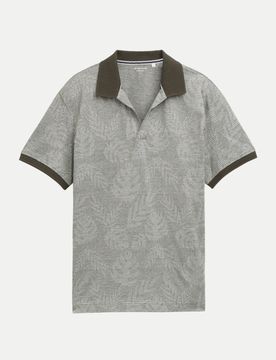 Gemustertes Polohemd L Regular Fit,Herren,Baumwolle,Kurz,Grau,Polokragen,Freizeit,Floral