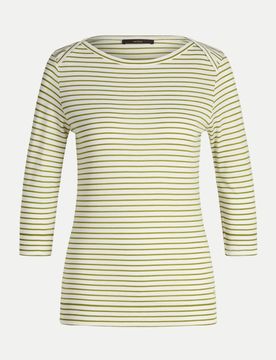 Langarmshirt 42 Damen,Gestreift,Slim Fit,Lang,Freizeit,U-Boot Ausschnitt,Lyocell,Grün