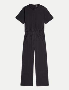 Jersey Jumpsuit M Unifarben,Damen,Rundhals,Freizeit,1-2 Arm,Bio-Baumwolle,Schwarz,Gerade