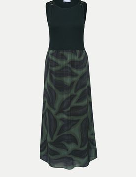 Ärmelloses Strukturmixkleid Grün 40