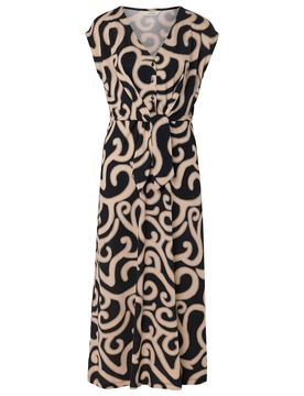 Jerseykleid mit Knoten - Damen - Gr. S - schwarz/geblümt - schwarz