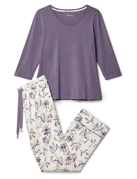 Pyjama-Set - Damen - Gr. XL - lila/geblümt - lila