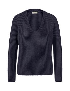 Grobstrick-Pullover mit Wolle - Damen - Gr. S - dunkelblau - dunkelblau