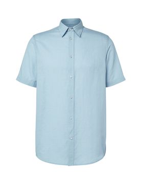 Kurzarmhemd mit Leinen - Herren - Gr. M - hellblau/gestreift - hellblau