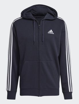 Felpa con cappuccio Essentials French Terry 3-Stripes Full-Zip M Legend Ink / White