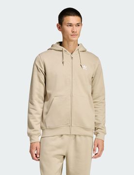 Hoodie Trefoil Essentials Full-Zip Stone Khaki