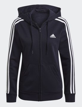 Felpa con cappuccio Essentials French Terry 3-Stripes Full-Zip Legend Ink / White