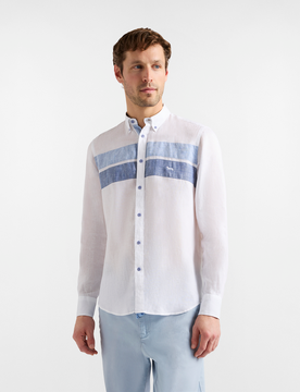 Harmont&blaine camicia in lino con fasce a contrasto uomo bianco
