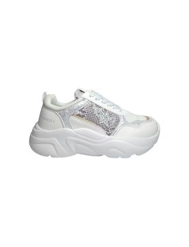 Scarpe Donna Sneakers Running bianco/argento, con logo e fantasia