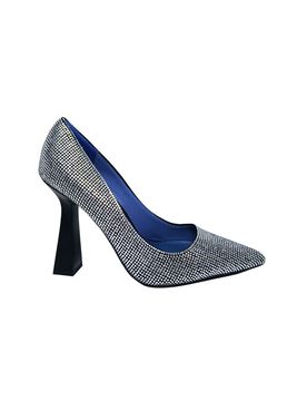 Scarpe Donna Decollete con tacco a rocchetto, full Black- Cristall