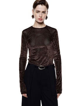 T-shirt manica lunga schiena scoperta microdisegni Donna