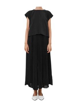 Vestito lungo smanicato Donna con gonna plisse