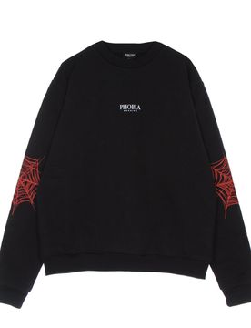 Felpa Leggera Girocollo Uomo Red Cobweb Print Crewneck Black/red