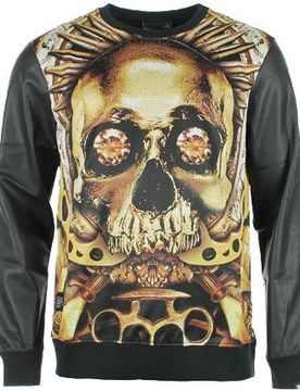Felpa Girocollo Uomo Sweatshirt Crewneck "tamlam" All Over/black Leather Sleeves Unico