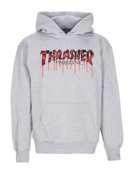 Felpa Cappuccio Uomo Blood Drip Hoodie Light Steel/red