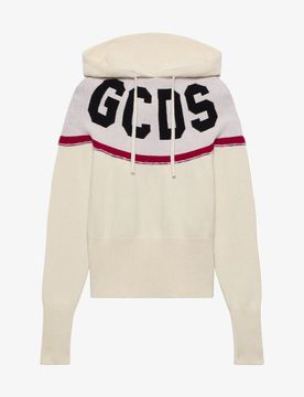 GCDS FELPA LOGO KNIT CROPPED HOODIE