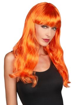 Damen Perücke lang mit Pony Orange - female