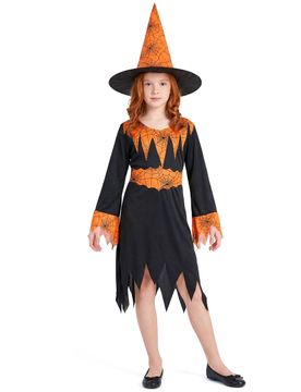 Gewitzte Hexe Halloween-Kinderkostüm schwarz-orange