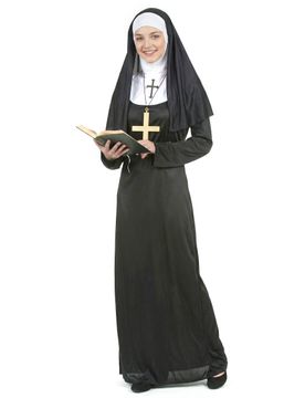 Nonnenkostüm Geistliche mit Haube schwarz-weiss