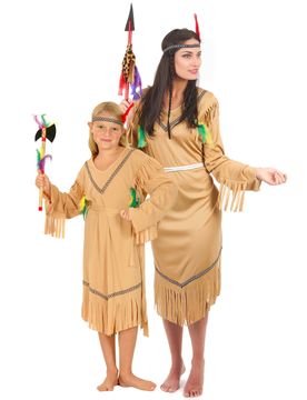 Indianerinnen-Paarkostüm Mutter-Tochter bunt