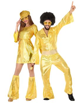 Funky Disco Paarkostüm-Set für Mann und Frau gold - female