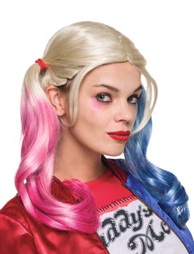Suicide Squad Harley Quinn Zopf-Perücke Lizenzware blond-pink-blau
