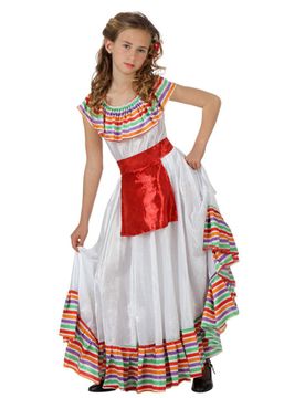 Mexikanerin-Kostüm für Mädchen weiß-bunt - female
