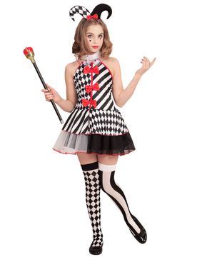 Harlekin Kinderkostüm für Mädchen schwarz-weiss-rot - female