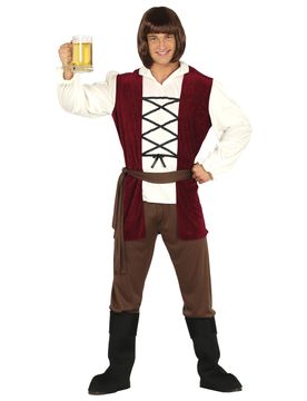 Mittelalterlicher Schankwirt Herrenkostüm braun-rot-weiss
