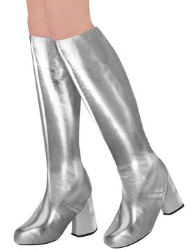 Kniestiefel für Damen 60er oder 70er Motto-Party silber - female