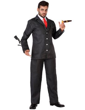 Klassischer Gangster Gentleman Herren Kostüm schwarz-weiss-rot - male