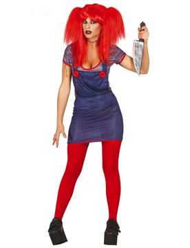 Puppen-Halloween-Kostüm für Damen Mörderpuppe blau - female