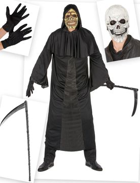 Sensenmann-Kostüm-Set für Herren Halloween 5-teilig schwarz - male