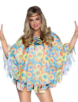 Psychedelischer Hippie-Poncho mit Haarband bunt