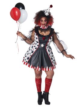 Psychoclown-Damenkostüm in Übergröße schwarz-weiß-rot
